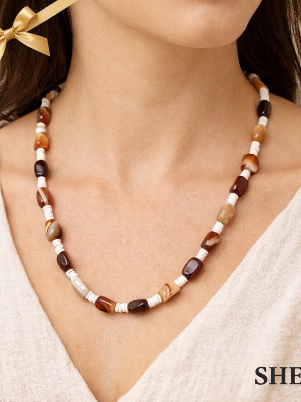 Shell Polished Rocks 20” Necklace Brown Neutral Colors Professionally Made